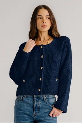 Outdoor Essentials Refined Casual CHARLENE CASHMERE CROPPED WELT POCKET JACKET | MIDNIGHT NAVY
