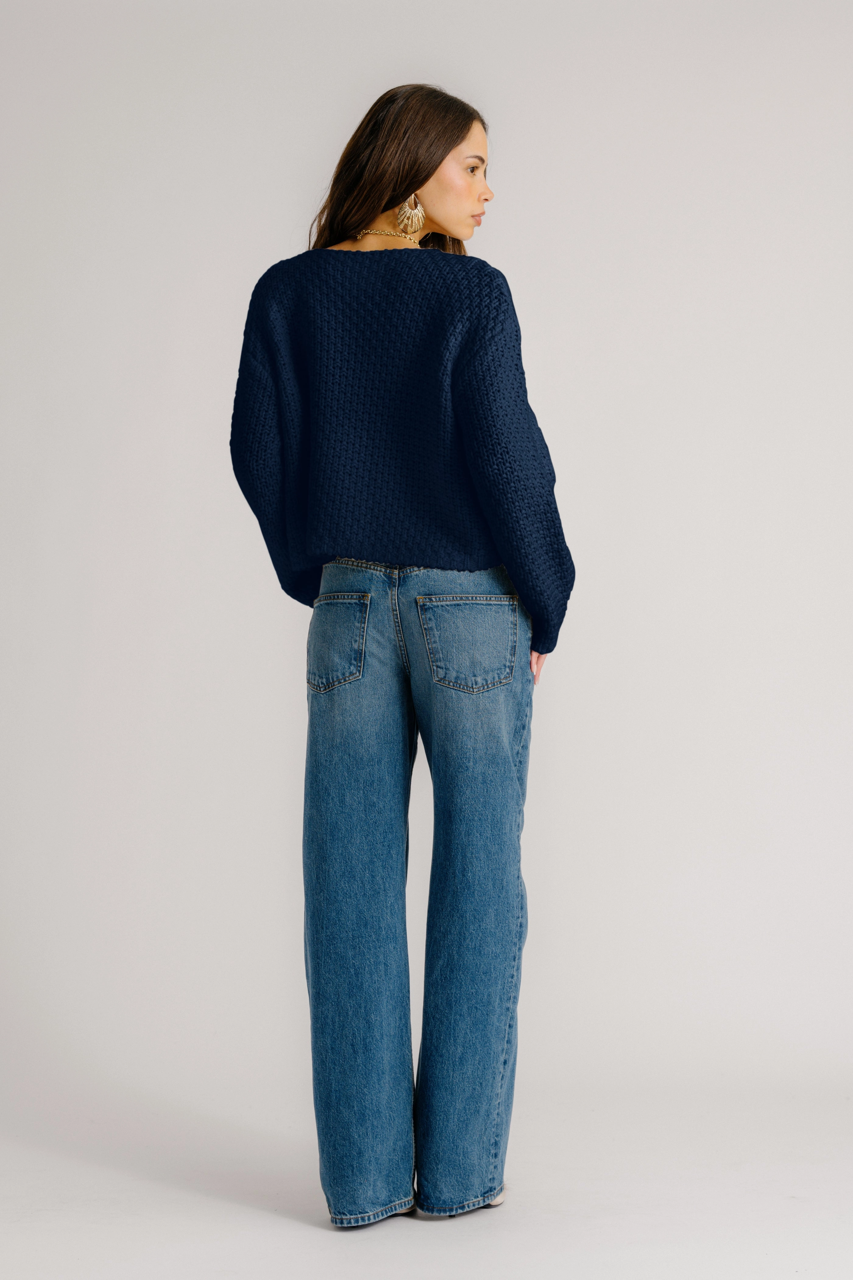 Layer Focus CHARLENE CASHMERE CROPPED WELT POCKET JACKET | MIDNIGHT NAVY