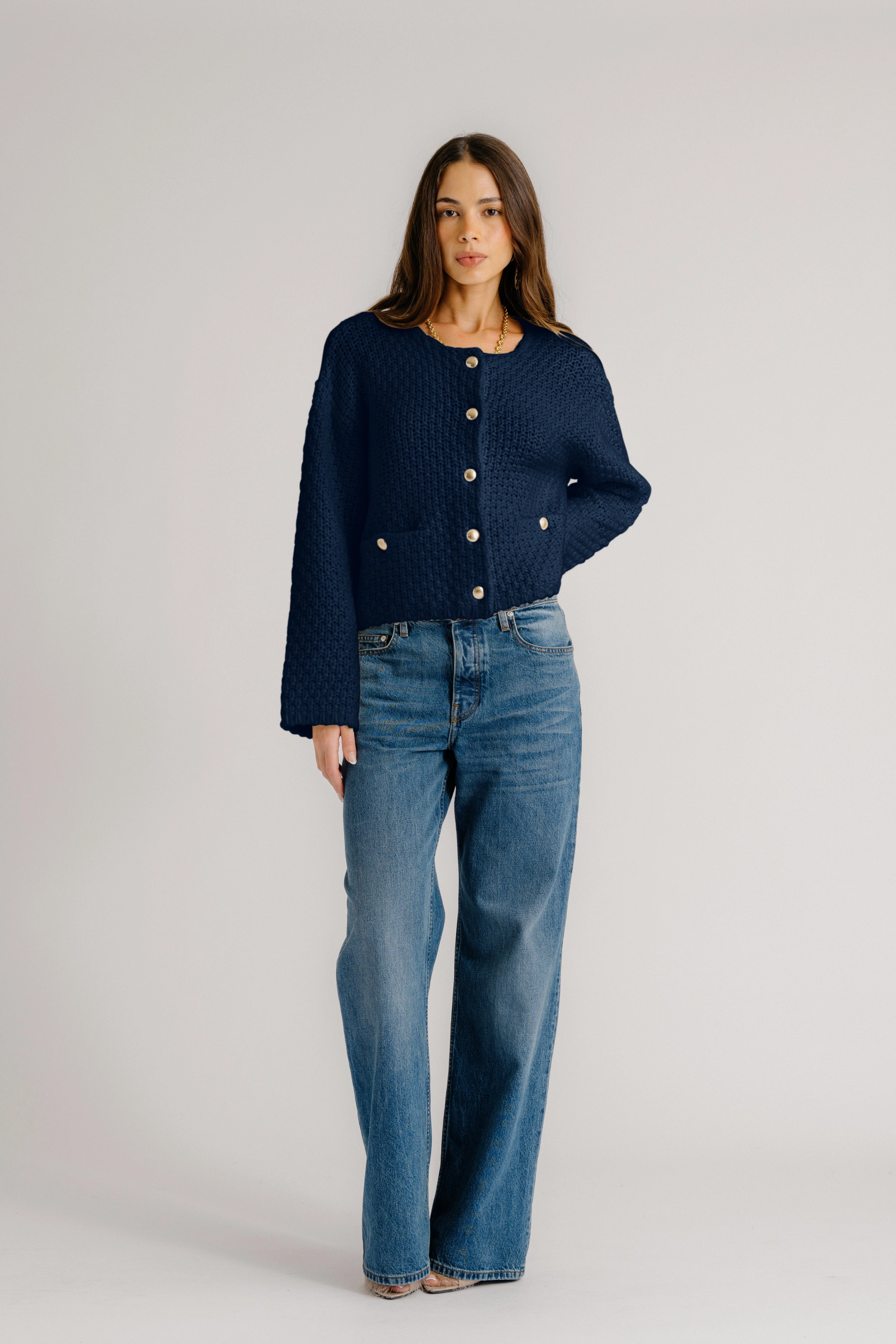 CHARLENE CASHMERE CROPPED WELT POCKET JACKET | MIDNIGHT NAVY Versatile Layering
