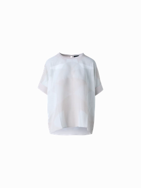 Oversize Silk Blouse with Chiaroscuro Print Merino Wool Compact Knit Structure