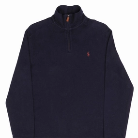 VINTAGE POLO RALPH LAUREN NAVY BLUE QUARTER 1/4 ZIP SWEATER 1990S SIZE SMALL Athletic Cut
