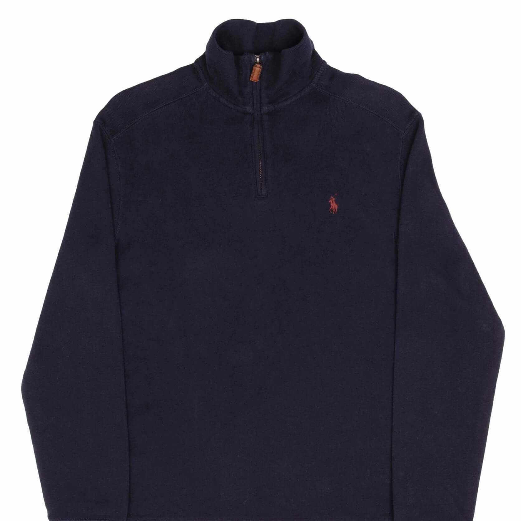 VINTAGE POLO RALPH LAUREN NAVY BLUE QUARTER 1/4 ZIP SWEATER 1990S SIZE SMALL Athletic Cut