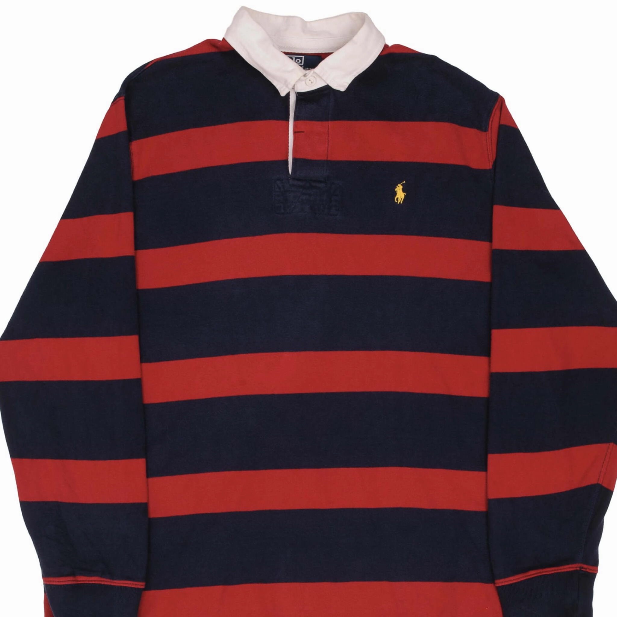 Coffee Run Modern Relaxed VINTAGE RALPH LAUREN BLUE & RED STRIPED RUGBY POLO SHIRT 1990S SIZE XL
