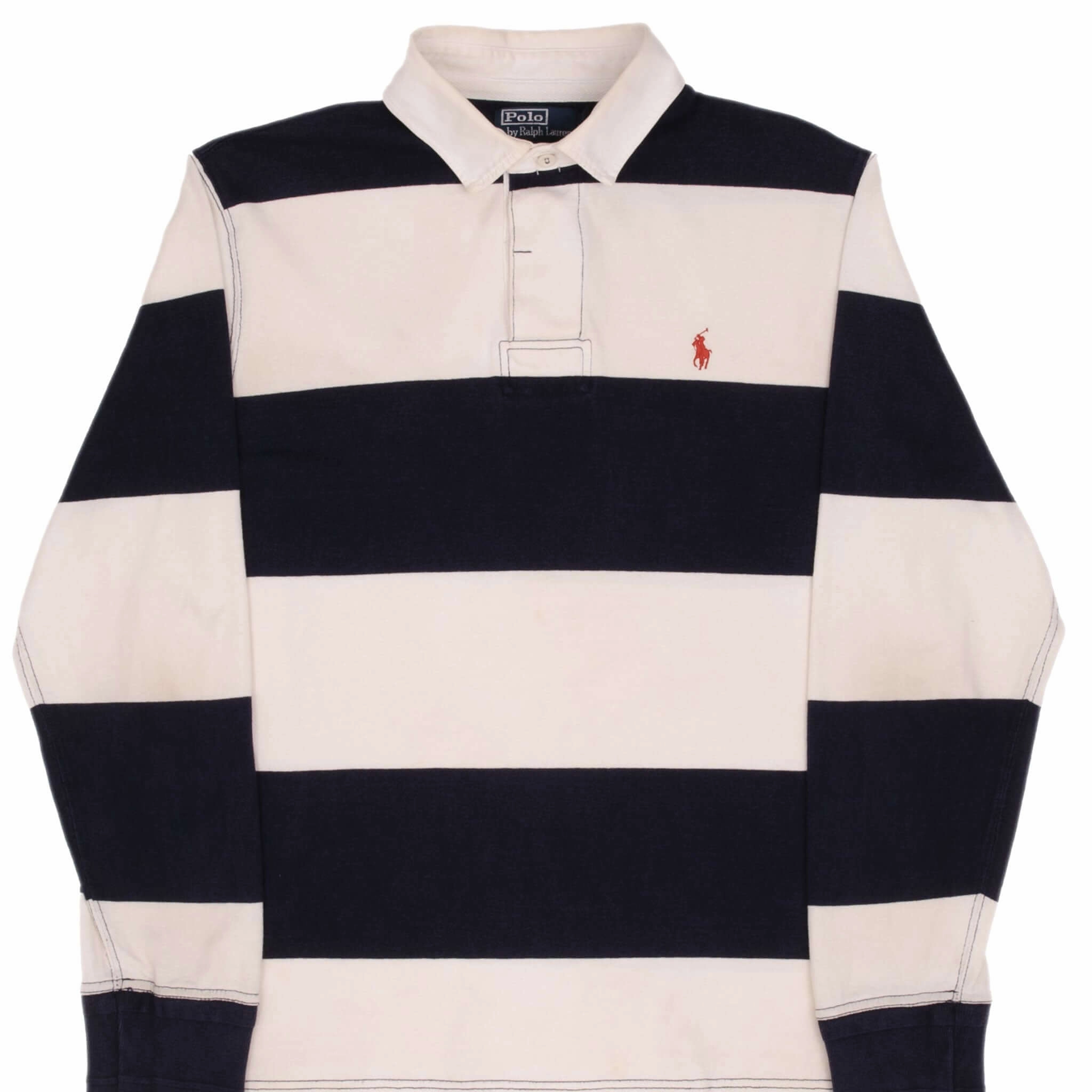 Thermal Lining Versatile Hoodie VINTAGE RALPH LAUREN BLUE & WHITE STRIPED RUGBY POLO SHIRT 1990S SIZE LARGE