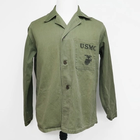 USMC US MARINE CORPS UTILITY SHIRT HBT HERRINGBONE TWILL 1940's WW2 USMC STENCIL SIZE MEDIUM Weekend Ready Fashion Basic