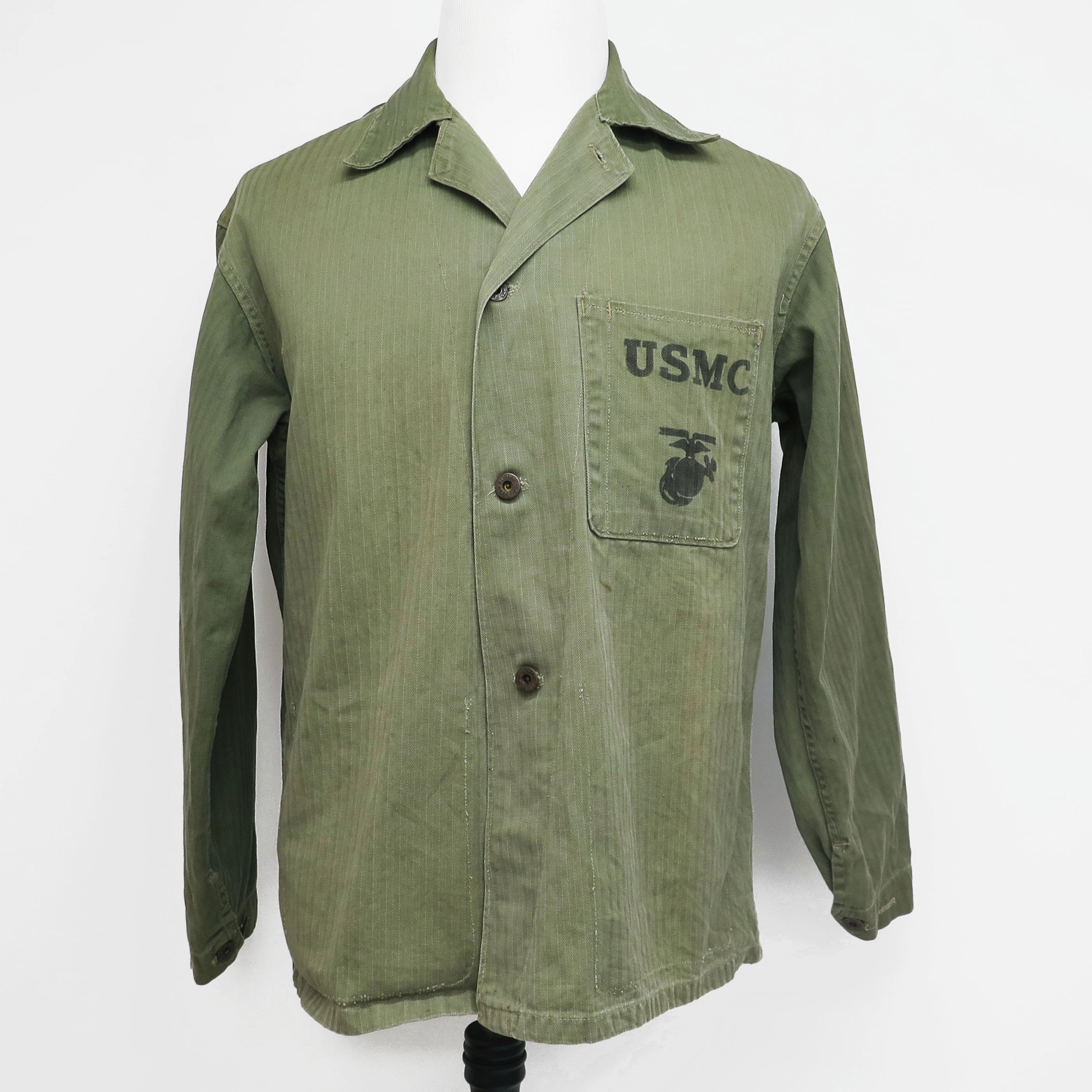 USMC US MARINE CORPS UTILITY SHIRT HBT HERRINGBONE TWILL 1940's WW2 USMC STENCIL SIZE MEDIUM Weekend Ready Fashion Basic