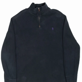 Backpacking Essential Layered Style VINTAGE POLO RALPH LAUREN BLACK QUARTER 1/4 ZIP SWEATER 1990S LARGE