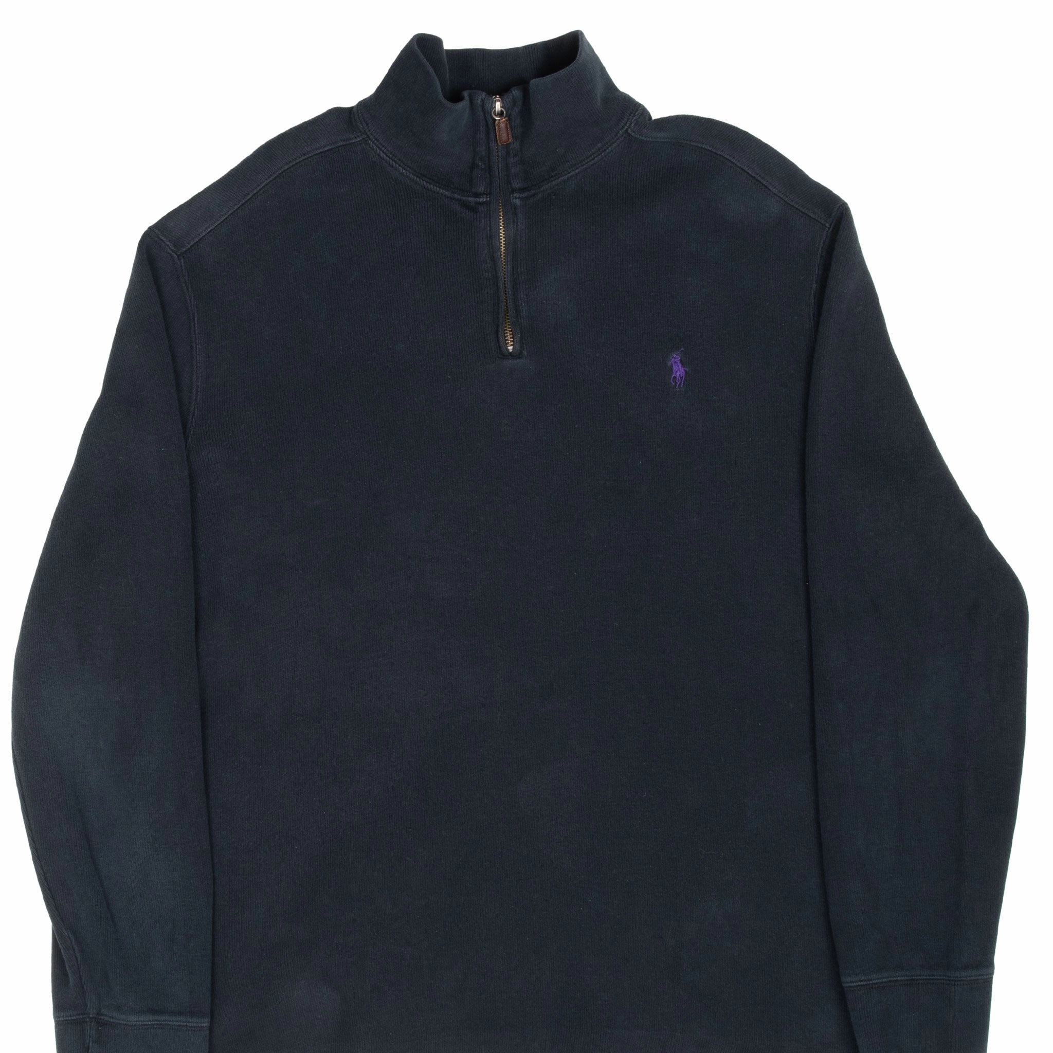 Backpacking Essential Layered Style VINTAGE POLO RALPH LAUREN BLACK QUARTER 1/4 ZIP SWEATER 1990S LARGE