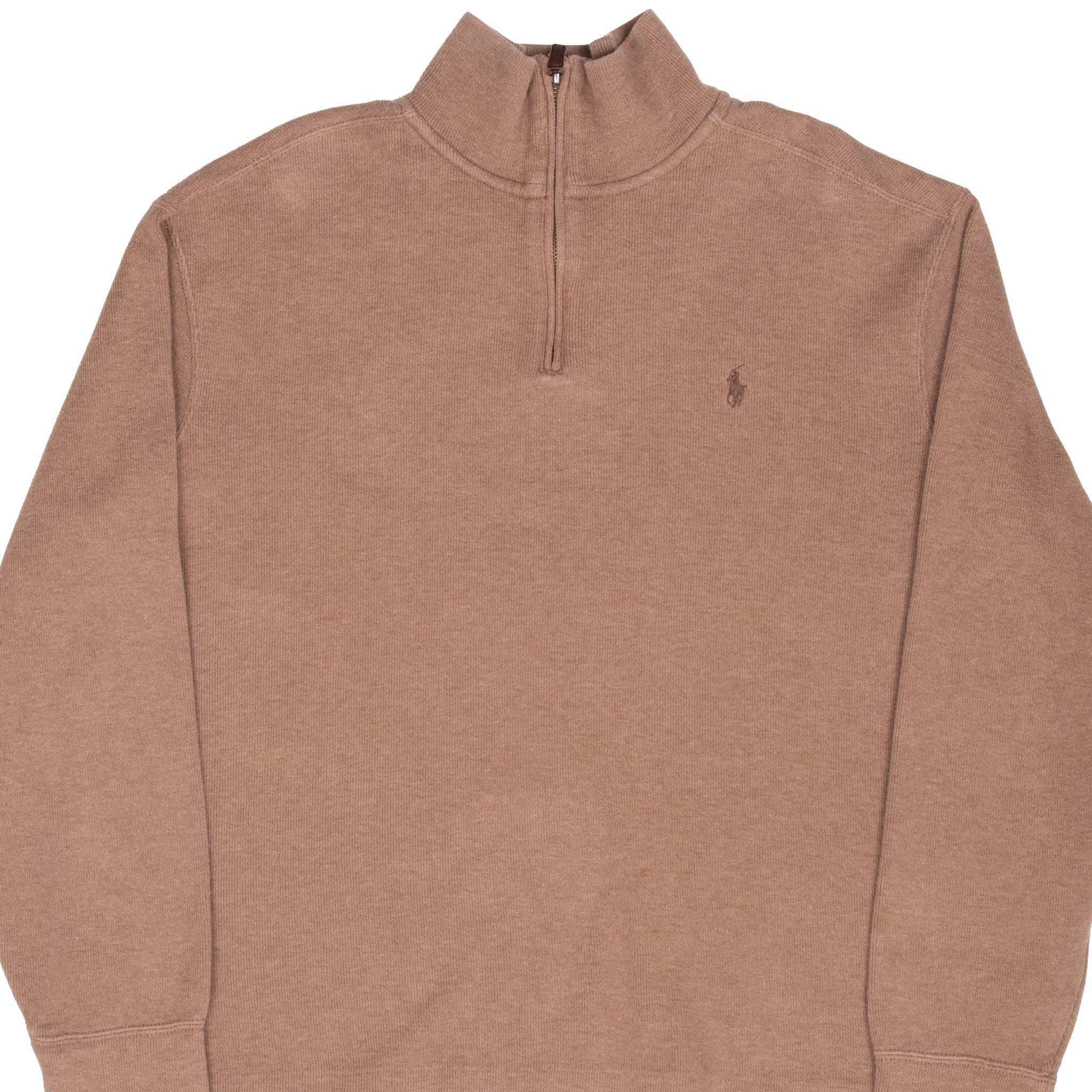 product hiking suitability product mountain style allure VINTAGE POLO RALPH LAUREN BROWN QUARTER 1/4 ZIP SWEATER 1990S LARGE
