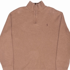 product hiking suitability product mountain style allure VINTAGE POLO RALPH LAUREN BROWN QUARTER 1/4 ZIP SWEATER 1990S LARGE
