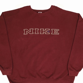 VINTAGE NIKE SPELLOUT SWOOSH BURGUNDY SWEATSHIRT 1990S 2XL MADE IN USA appropriate for autumn product urban fashion sense