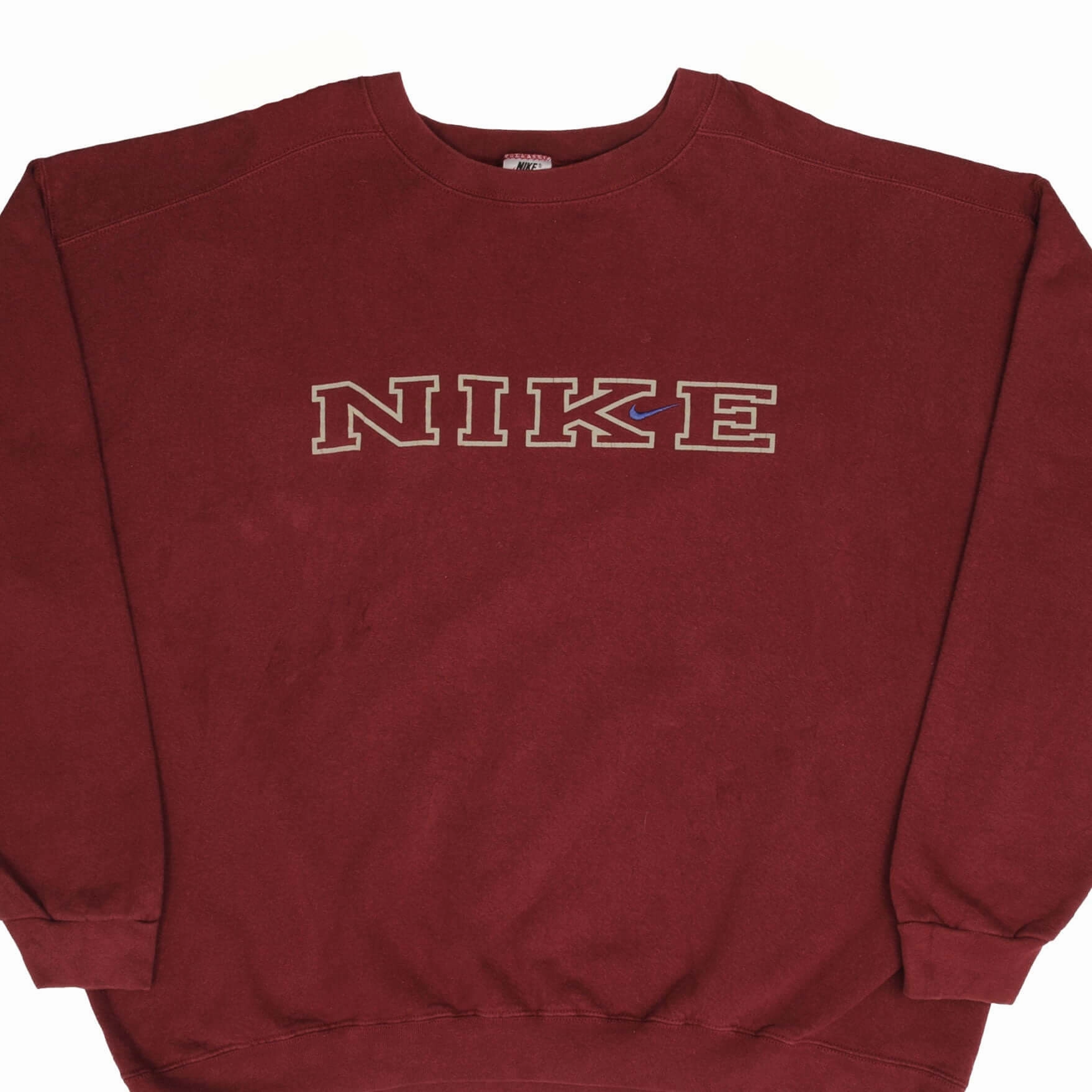 VINTAGE NIKE SPELLOUT SWOOSH BURGUNDY SWEATSHIRT 1990S 2XL MADE IN USA appropriate for autumn product urban fashion sense