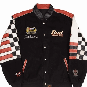 VINTAGE NASCAR DALE EARNHARDT JR BUDWEISER REVERSIBLE LEATHER JACKET 1990S 2XLT humid