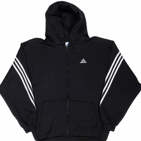 VINTAGE ADIDAS BLACK HOODED TRACK JACKET 1990S SMALL MADE IN USA Windproof Closure