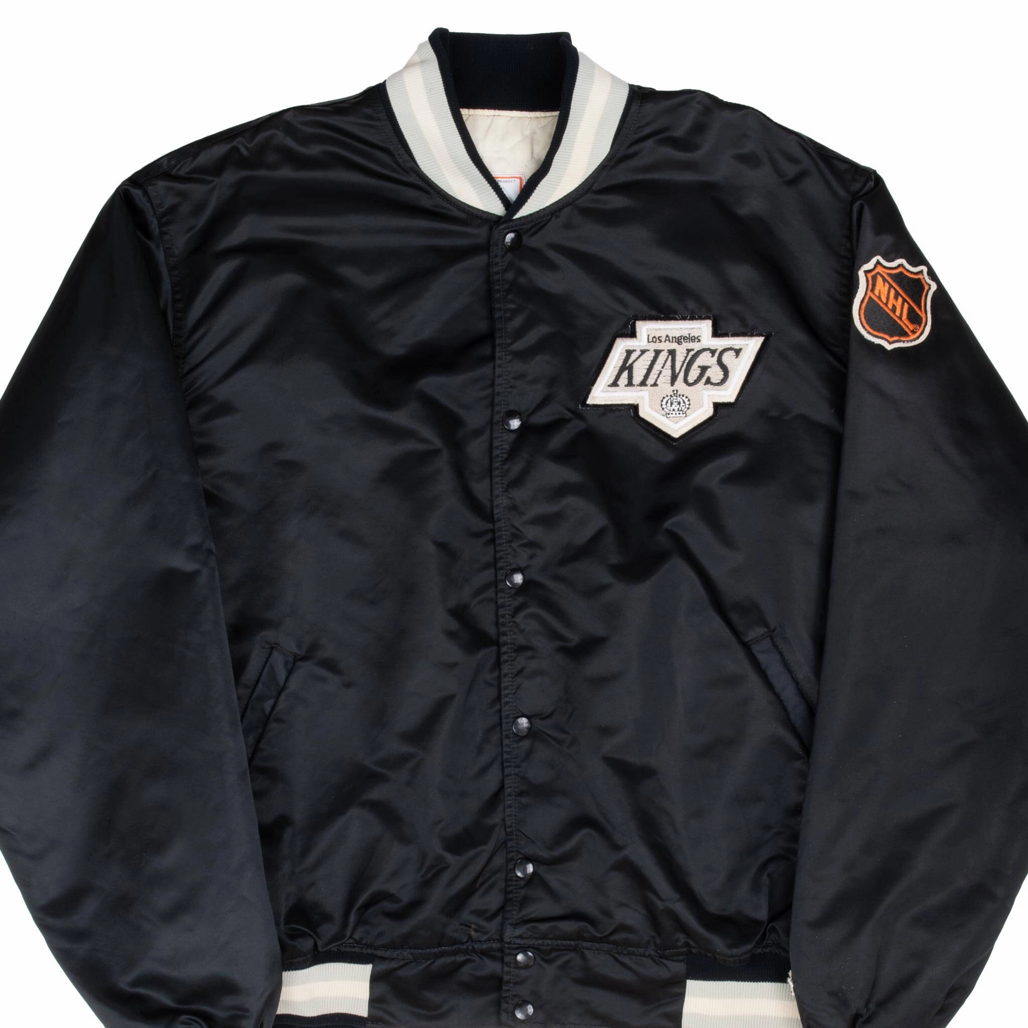 VINTAGE NHL LOS ANGELES KINGS STARTER SATIN BOMBER JACKET 1990S 3XL MADE IN USA Cozy Core Structured Warmth