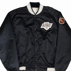 VINTAGE NHL LOS ANGELES KINGS STARTER SATIN BOMBER JACKET 1990S 3XL MADE IN USA Cozy Core Structured Warmth