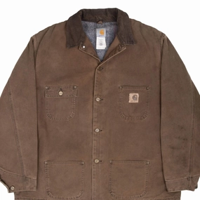 VINTAGE CARHARTT MICHIGAN BLANKET LINED DARK BROWN JACKET C02CHT 1990S 2XL TALL Odor Resistant Treatment Worth