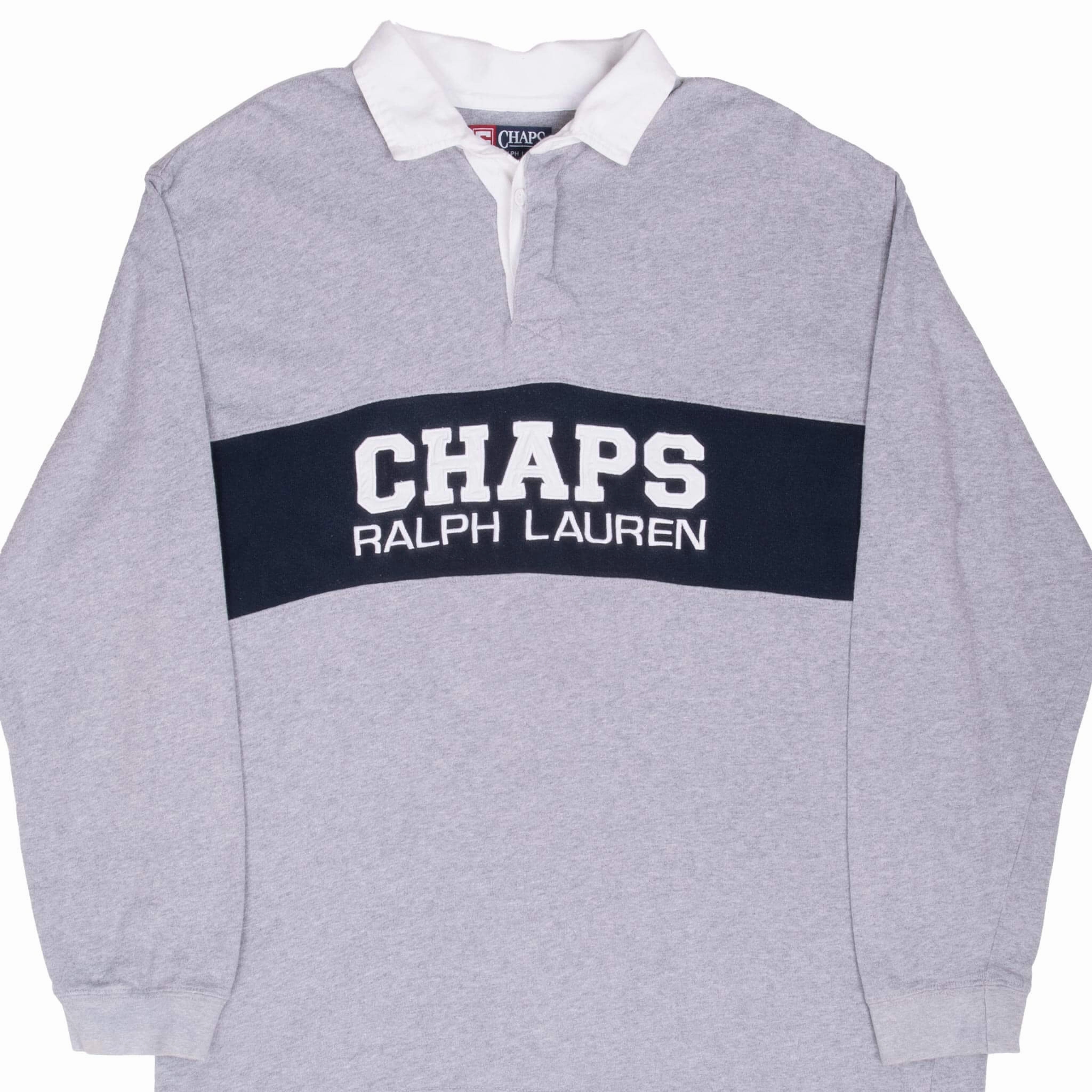 VINTAGE CHAPS RALPH LAUREN GREY RUGBY POLO SHIRT 1990S LARGE Classic Layering Camping Comfort