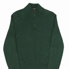 POLO RALPH LAUREN GREEN KNIT QUARTER 1/4 ZIP SWEATER SIZE MEDIUM Cozy Vibe Sporty Design