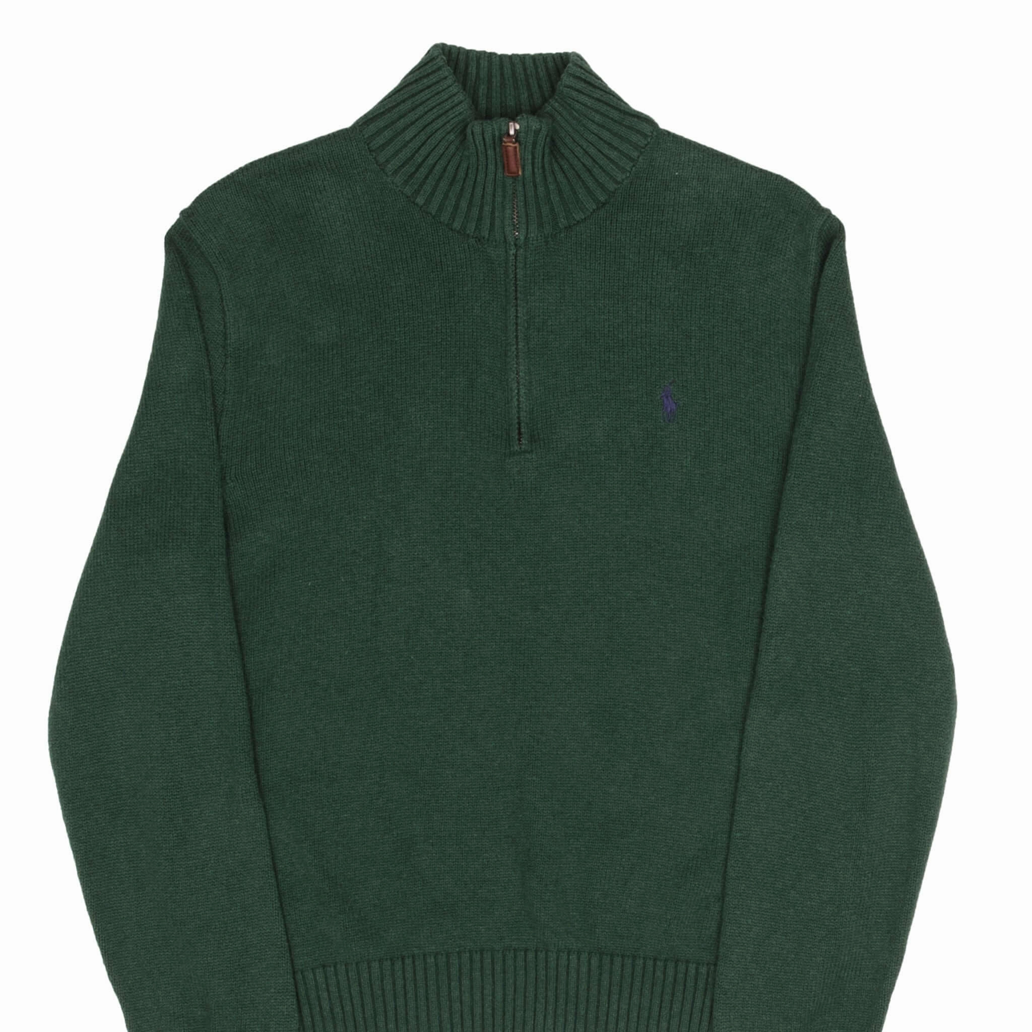 POLO RALPH LAUREN GREEN KNIT QUARTER 1/4 ZIP SWEATER SIZE MEDIUM Cozy Vibe Sporty Design