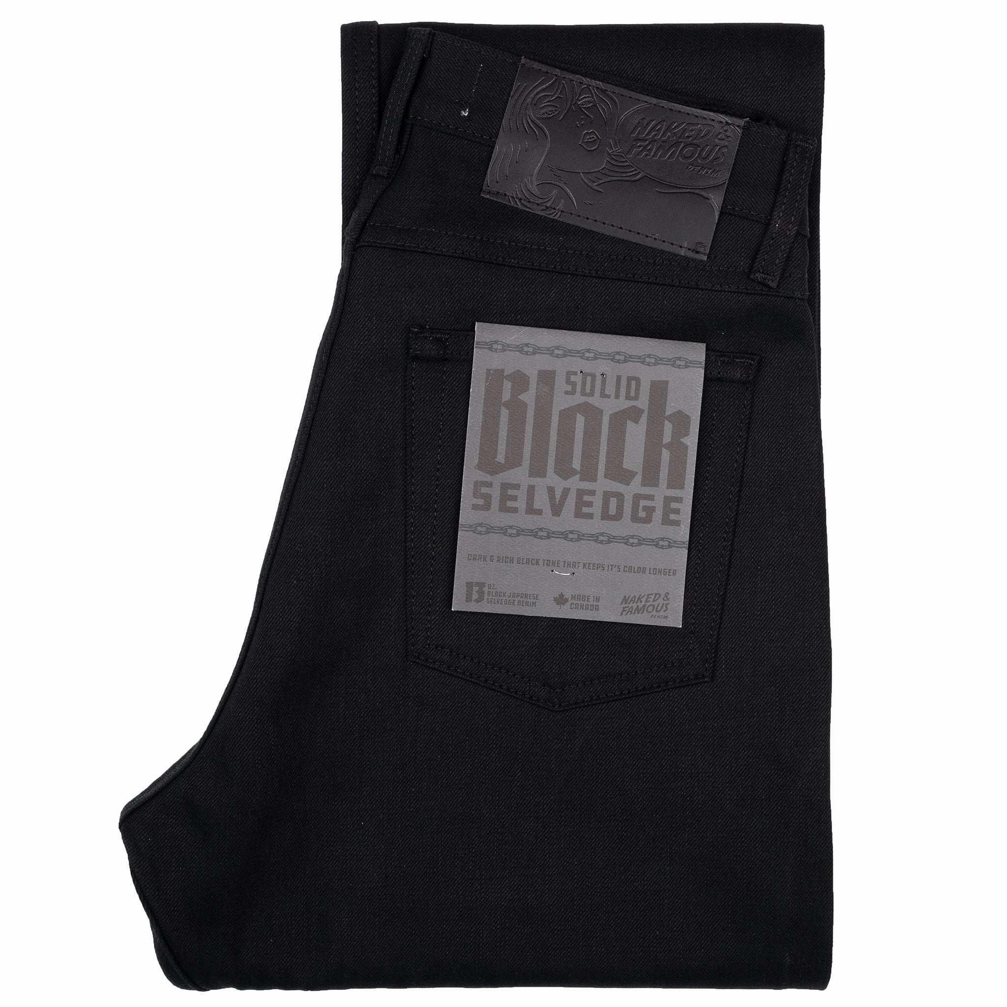 Stylish Casual Evening Stroll True Guy - Solid Black Selvedge - 36" Long Inseam