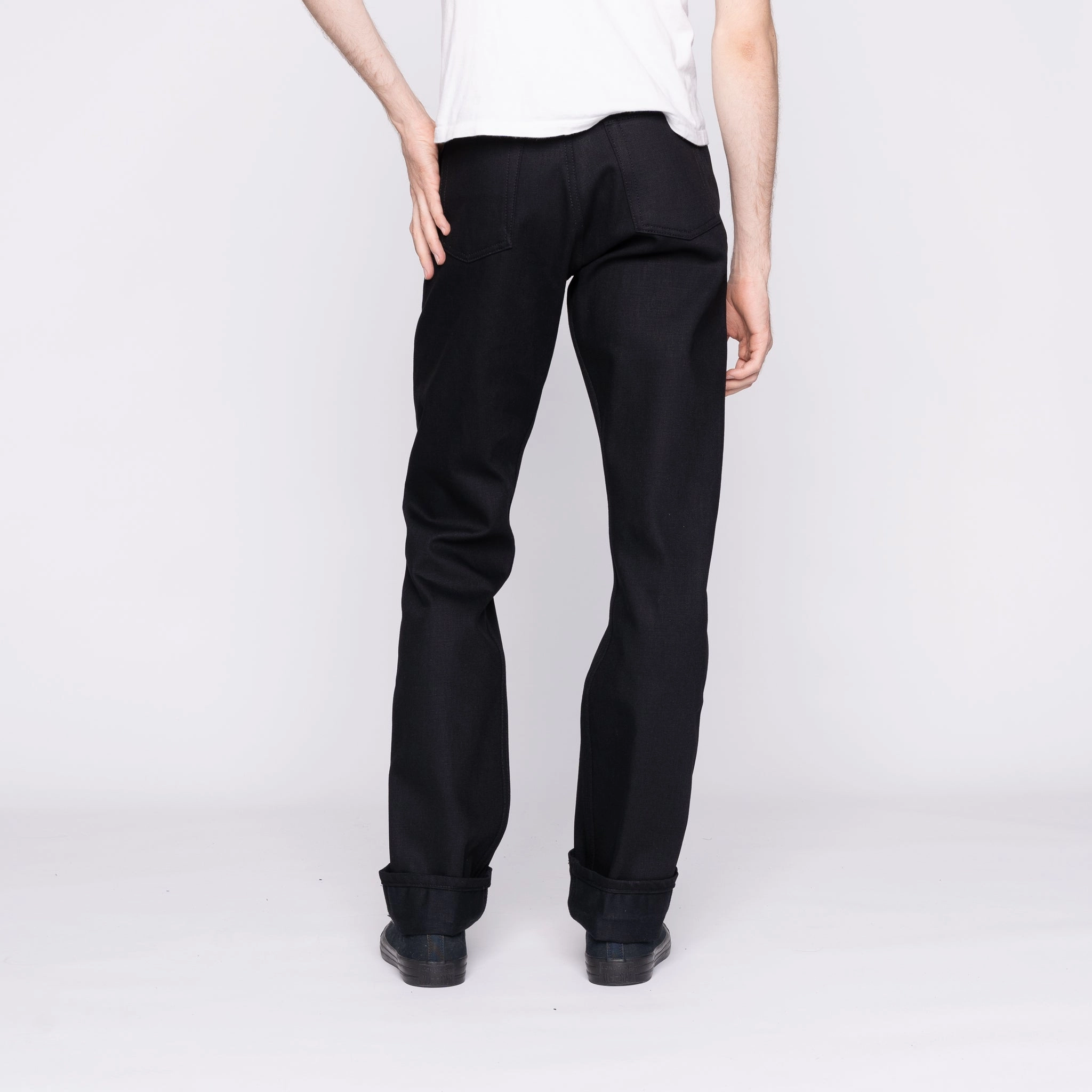 True Guy - Solid Black Selvedge - 36" Long Inseam Flex Knit Waist Panel