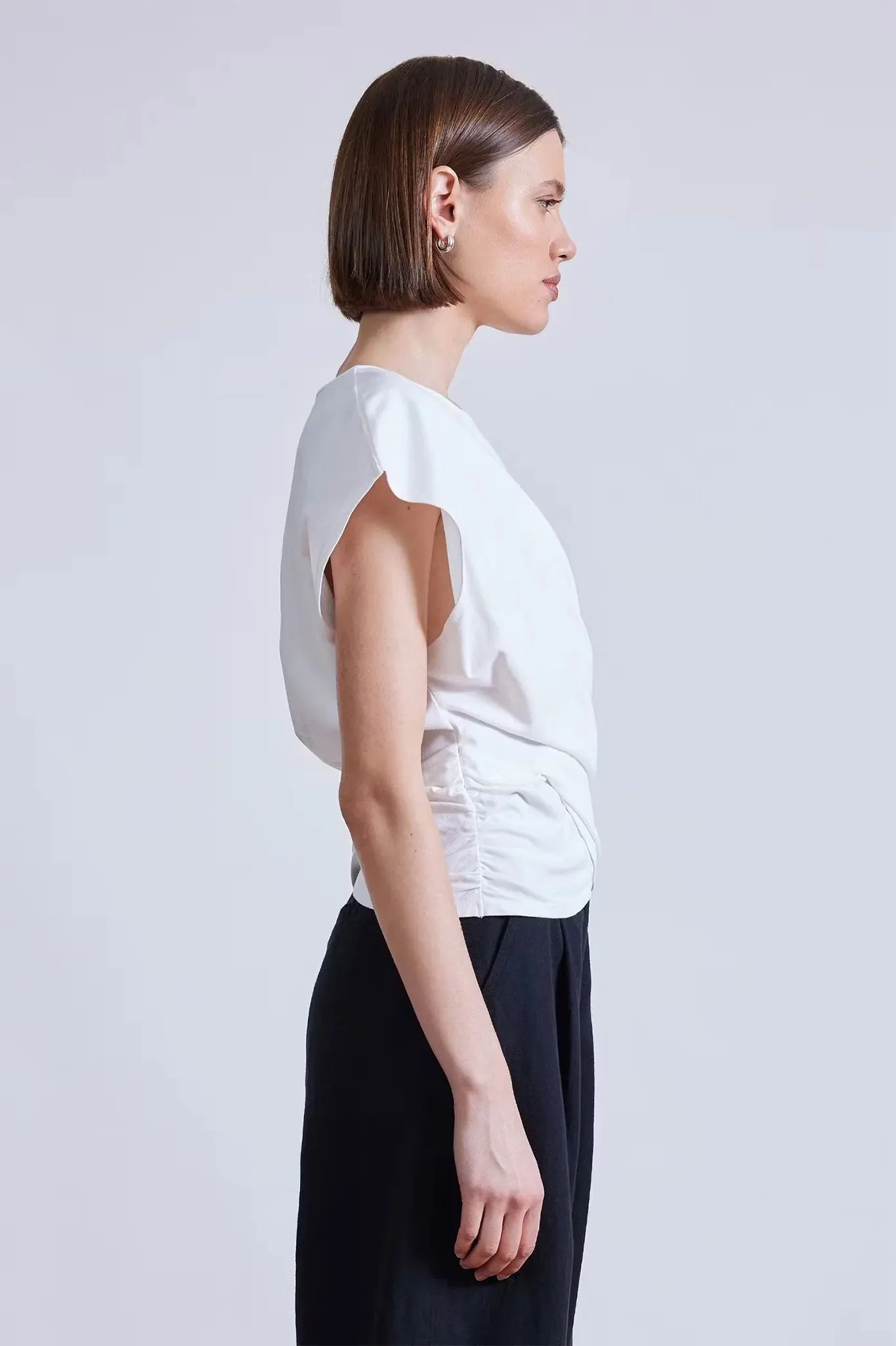 Everyday Comfort Style Reinforced Neckline Twist Drape Tee