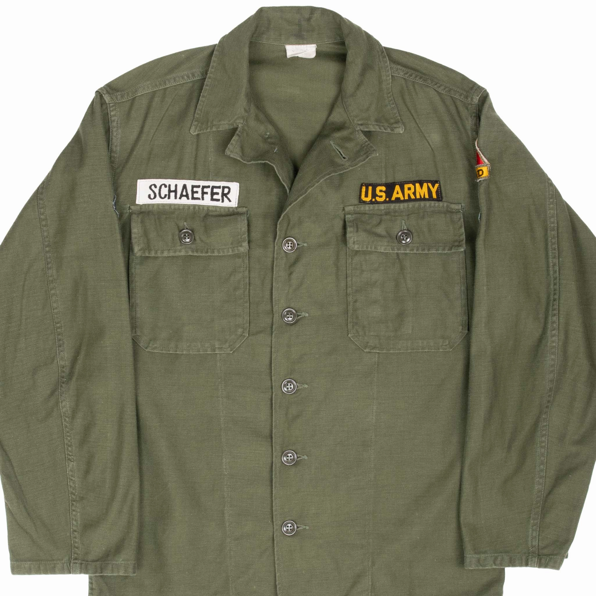 VINTAGE US ARMY UTILITY SHIRT P58 1959 FIRST PAT VIETNAM WAR PATCH SMALL product bow cuteness Men's