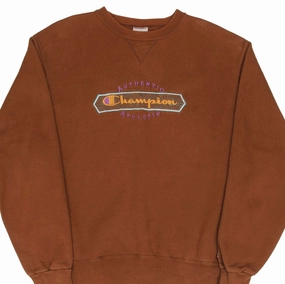 VINTAGE CHAMPION EMBROIDERED SPELLOUT BROWN SWEATSHIRT 1990S SIZE LARGE Minimal Fashion City Fit