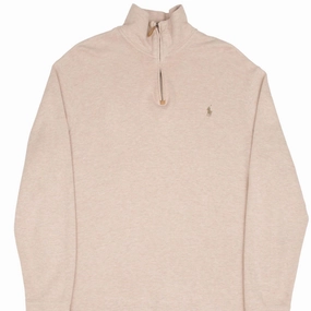 VINTAGE POLO RALPH LAUREN BEIGE QUARTER 1/4 ZIP SWEATER 1990S SIZE LARGE Smart Hoodie