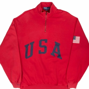 VINTAGE RALPH LAUREN USA RED QUARTER ZIP SWEATSHIRT 1990S XL Everyday Comfort