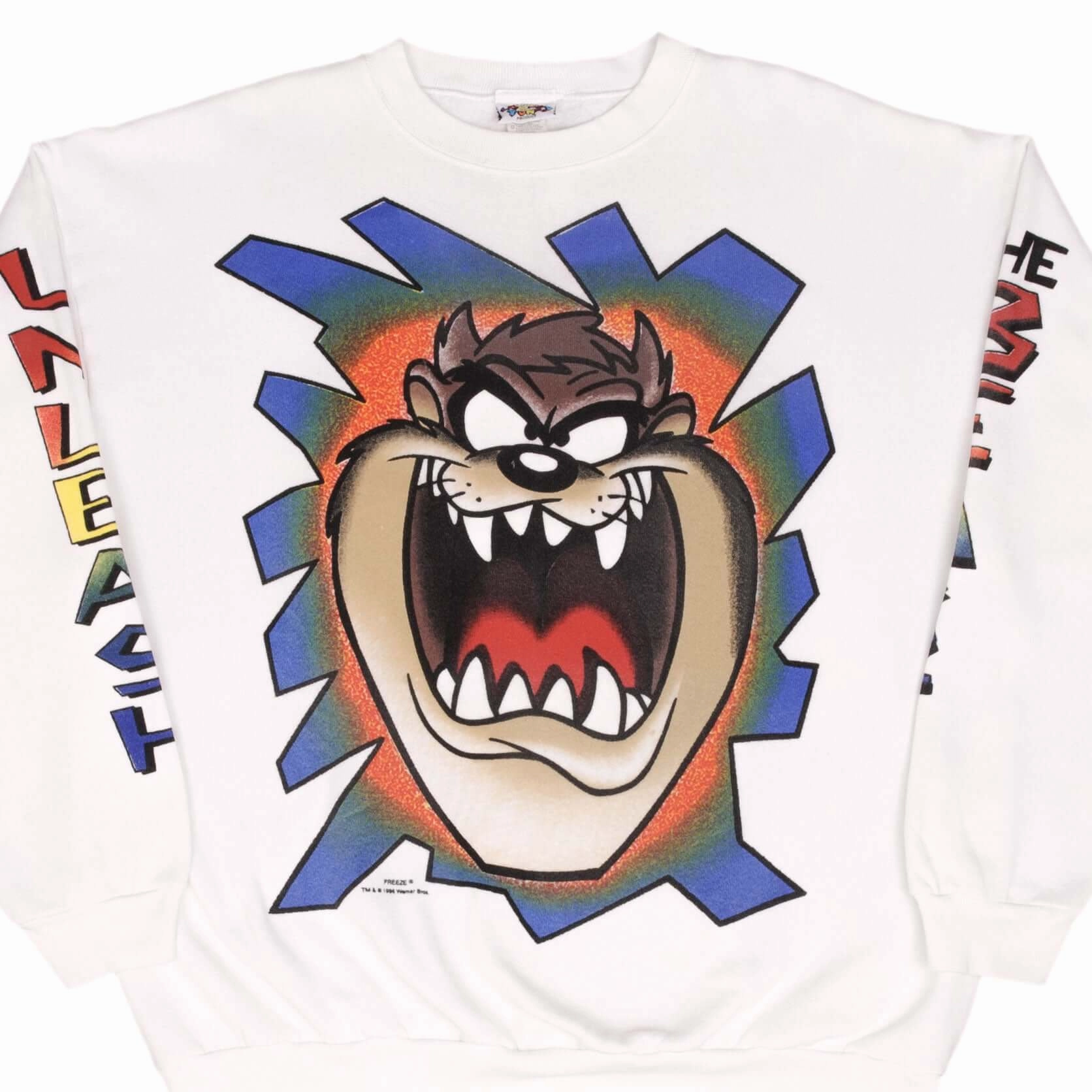 VINTAGE LOONEY TUNES TAZ UNLEASH THE BEAST SWEATSHIRT 1995 SIZE XL MADE IN USA Soft Touch Comfy Wear