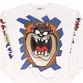 VINTAGE LOONEY TUNES TAZ UNLEASH THE BEAST SWEATSHIRT 1995 SIZE XL MADE IN USA Soft Touch Comfy Wear