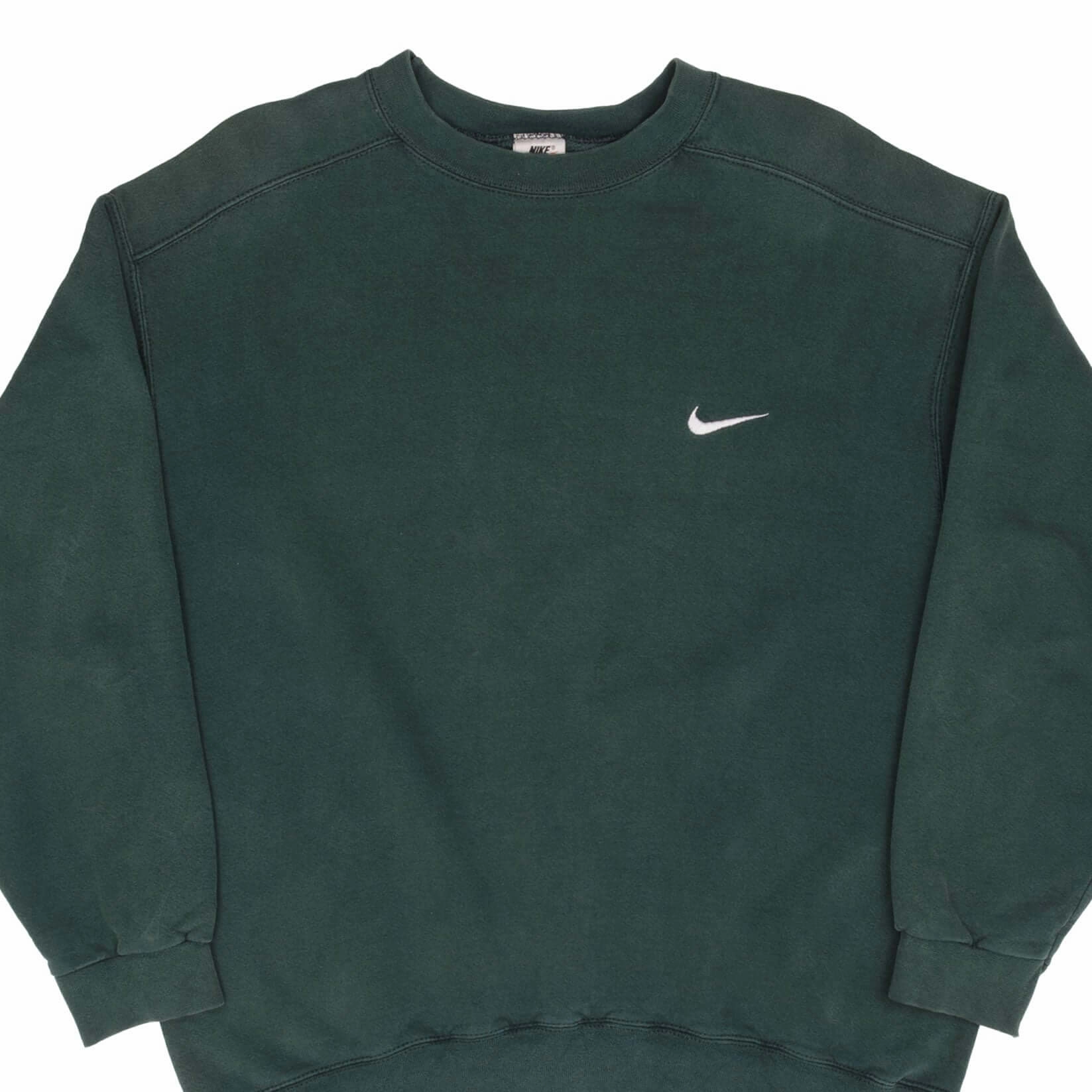 VINTAGE NIKE CLASSIC SWOOSH PINE GREEN SWEATSHIRT 1990S SIZE LARGE MADE IN USA Quilted Lining