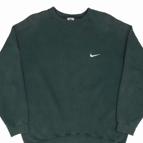 VINTAGE NIKE CLASSIC SWOOSH PINE GREEN SWEATSHIRT 1990S SIZE LARGE MADE IN USA Quilted Lining