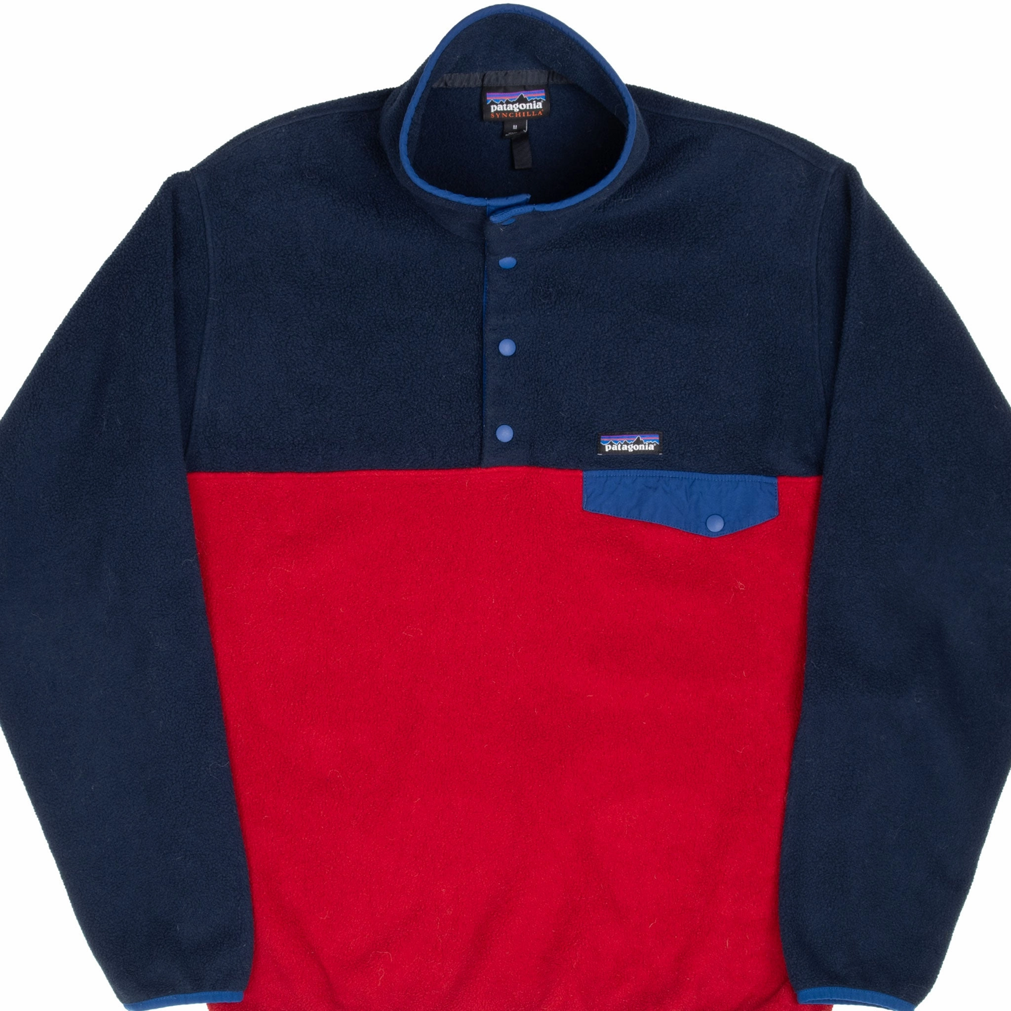 Change Performance Use VINTAGE PATAGONIA SNAP T BLUE & RED SYNCHILLA PULLOVER FLEECE JACKET MEDIUM