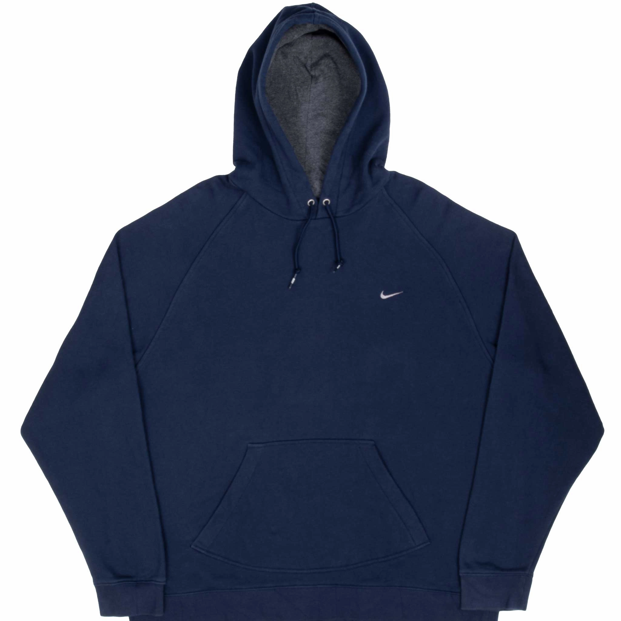 VINTAGE NIKE CLASSIC SWOOSH NAVY BLUE HOODIE SWEATSHIRT 2000S SIZE 2XL Tall Length Classic Fit
