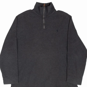 Premium Comfort VINTAGE POLO RALPH LAUREN DARK GREY QUARTER 1/4 ZIP SWEATER 1990S LARGE