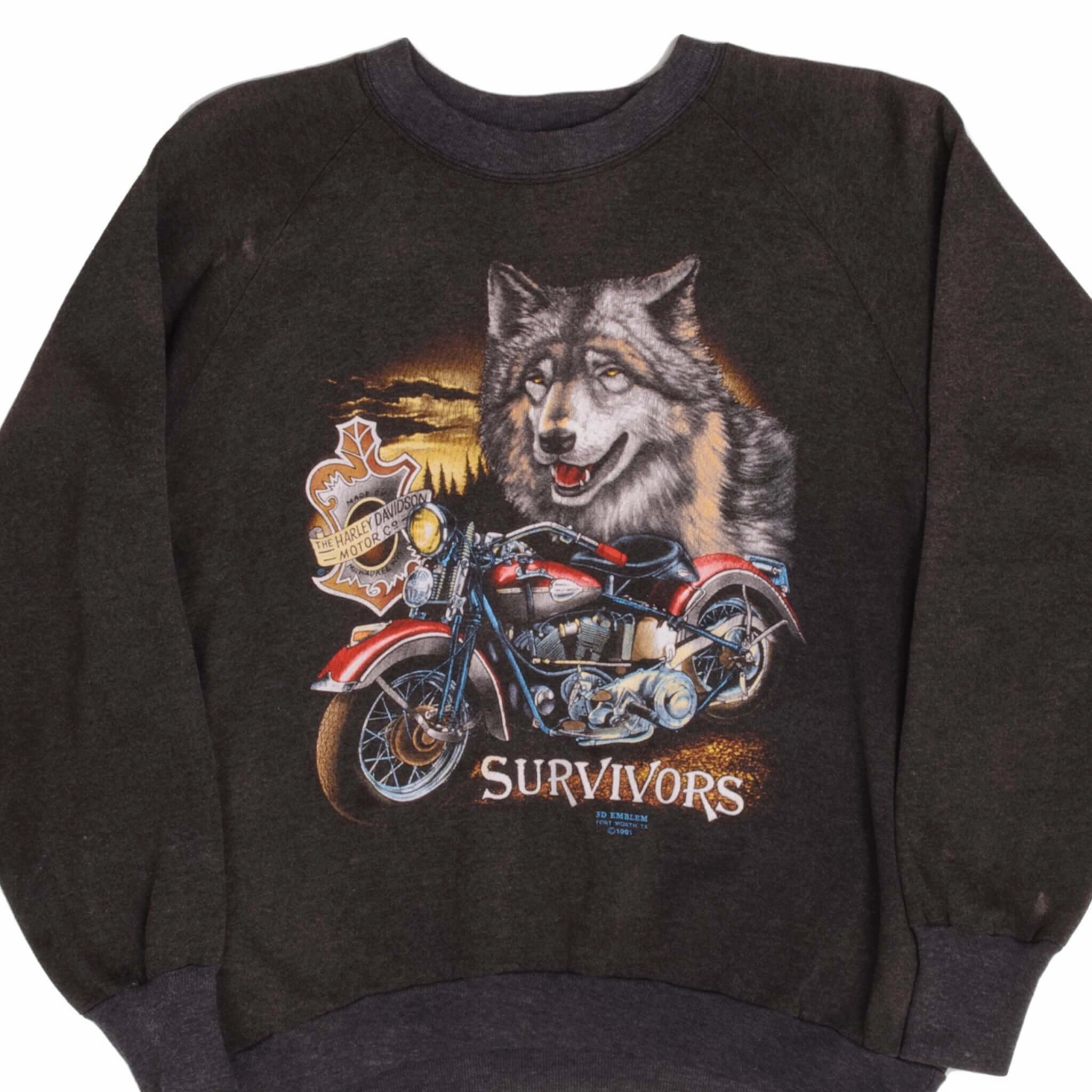 Outdoor Hoodie VINTAGE HARLEY DAVIDSON 3D EMBLEM SWEATSHIRT SIZE LARGE 1991 MADE IN USA