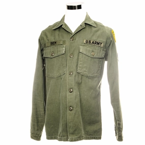 Street Style Vibe US ARMY UTILITY SHIRT P64 1960'S 15TH MILITARY POLICE BRIGADE SPECIALIST E4 PATCHED SIZE 15 1/2 X 35