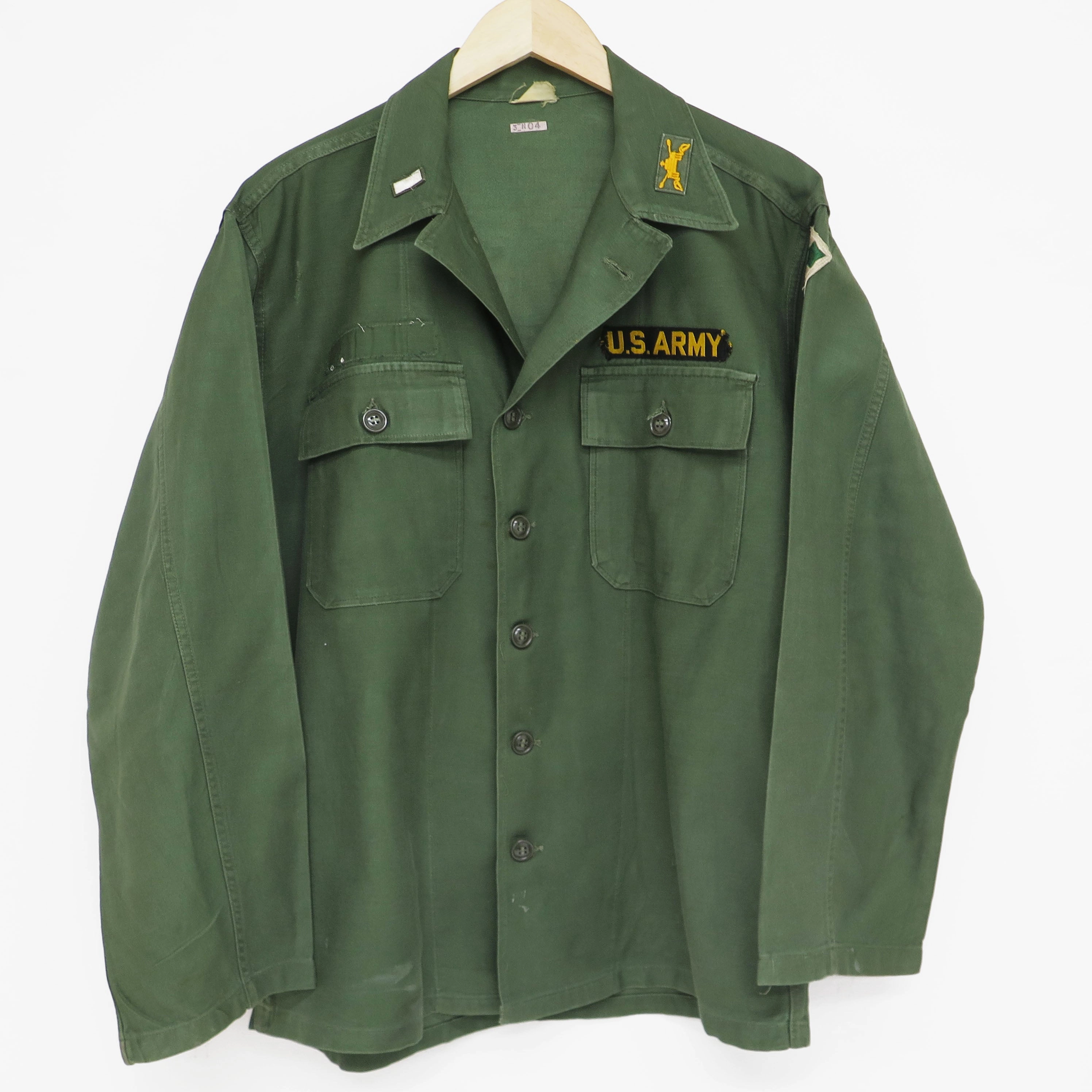 product houndstooth sophistication Urban Active US ARMY UTILITY SHIRT P-58 P58 1960'S VIETNAM WAR 4TH INFANTRY DIVISION ARMOR INSIGNIA LIEUTENANT SIZE LARGE