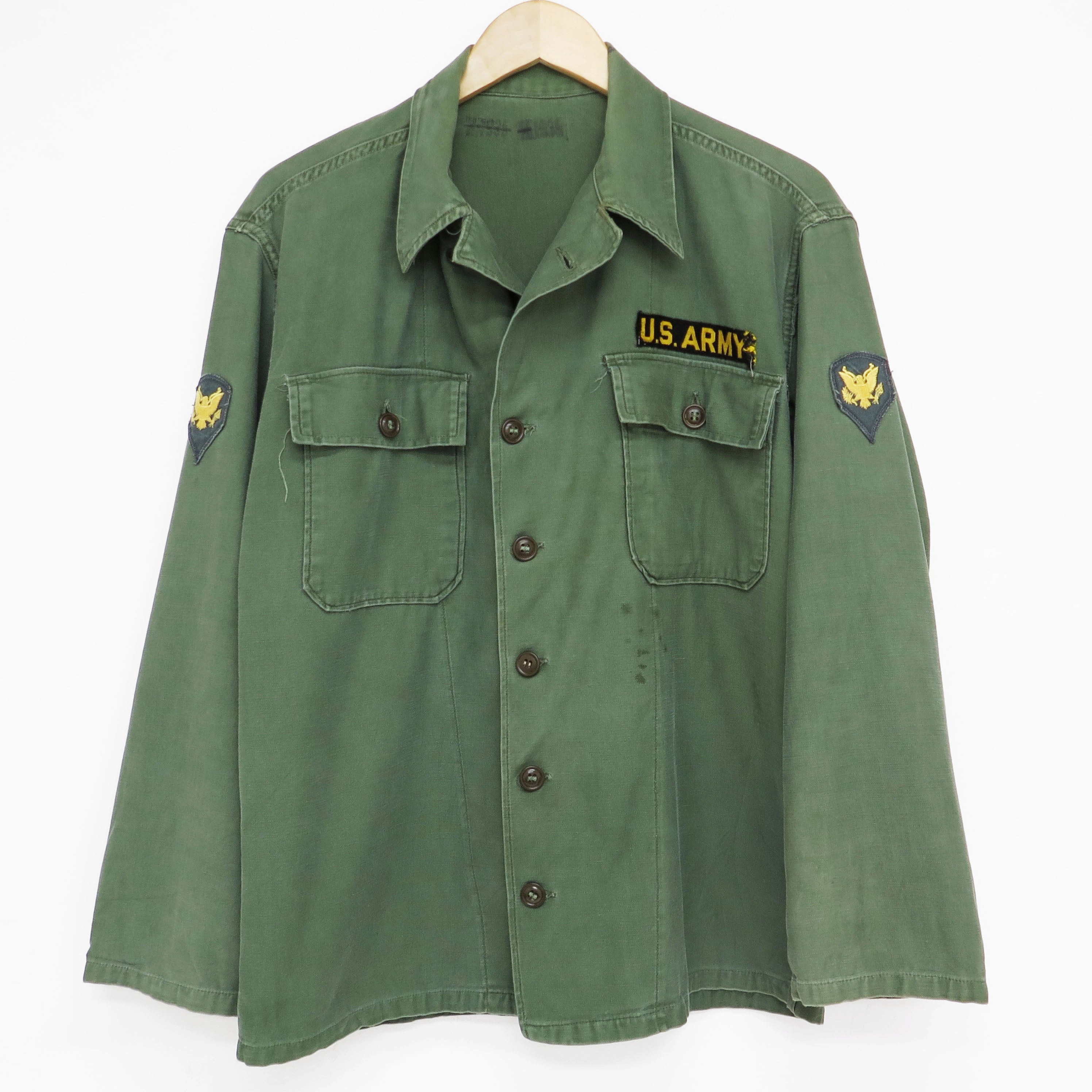 product quilted lining comfort US ARMY UTILITY SHIRT P-58 P58 1960'S VIETNAM WAR SPECIALIST E4 PATCH SIZE MEDIUM