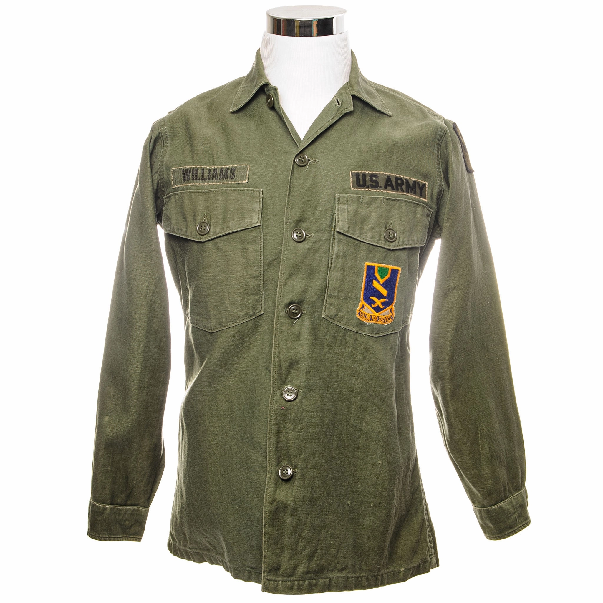 US ARMY UTILITY SHIRT P-64 P64 1960'S VIETNAM WAR 137TH INFANTRY REGIMENT 69TH INFANTRY BRIGADE PATCHED Flexible