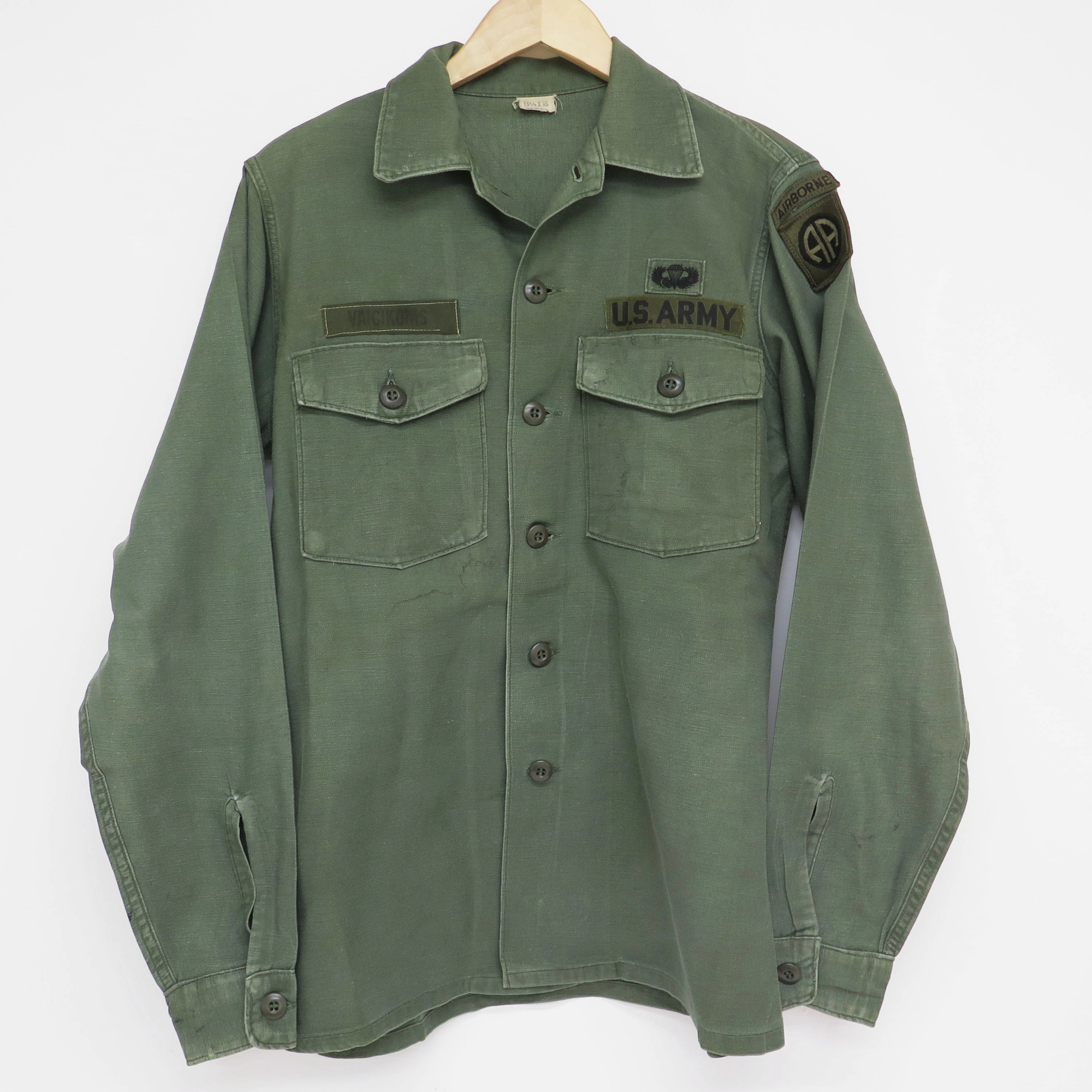 US ARMY UTILTY SHIRT P-64 P64 1970 VIETNAM WAR 82ND AIRBORNE DIVISION PATCH SIZE 15 1/2 X 35 Outdoor Sporty Warm Outfit