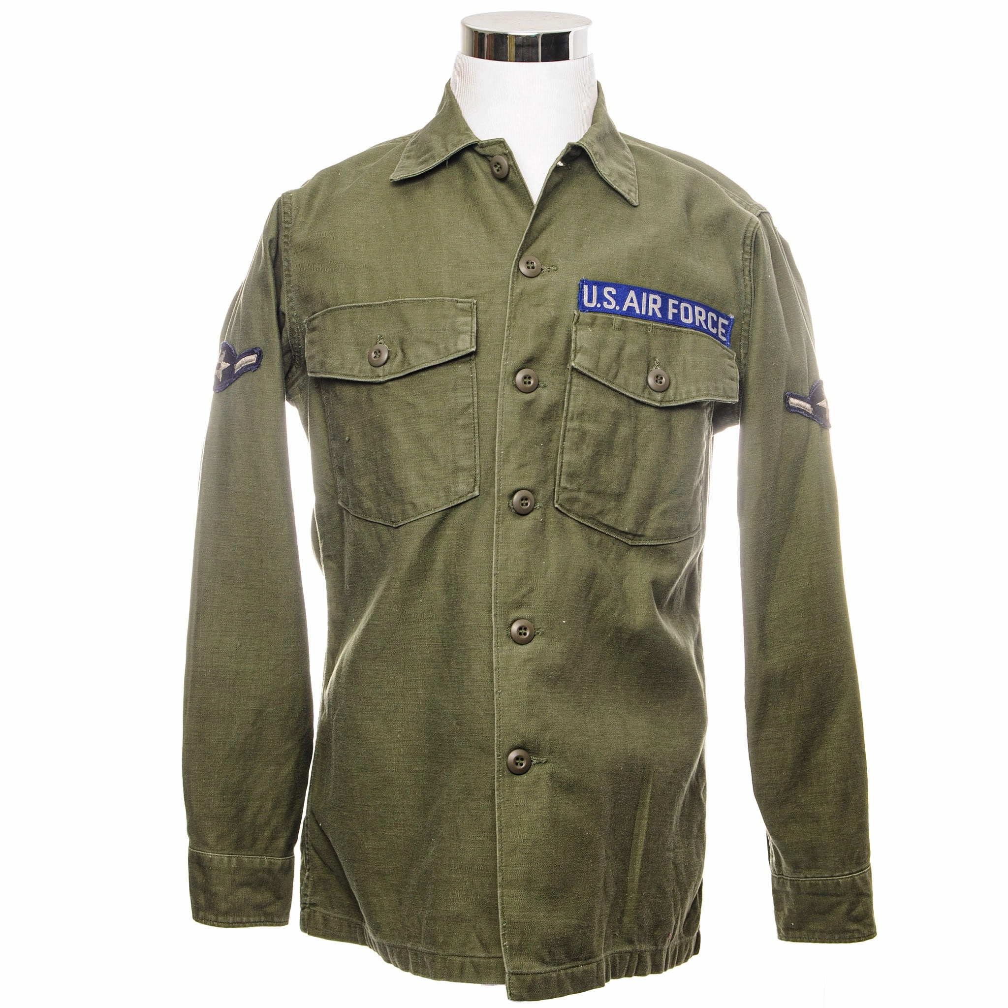 product couple connection USAF US AIR FORCE UTILITY SHIRT P64 1970'S VIETNAM WAR AIRMAN PATCH SIZE 15 1/2 X 33