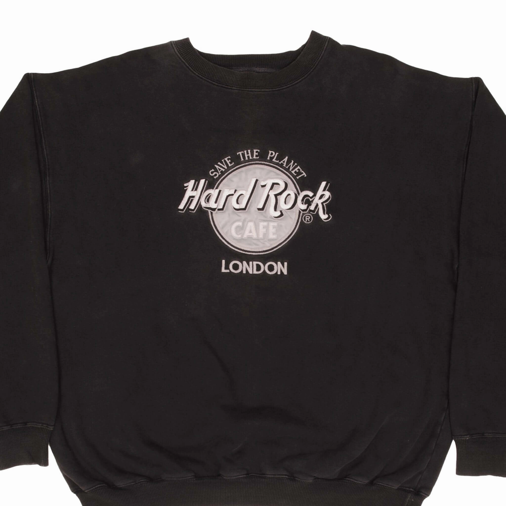 VINTAGE HARD ROCK CAFE SAVE THE PLANET LONDON BLACK SWEATSHIRT 1990S SIZE XL Basic Wear market demand