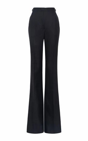 Sleek and Soft Vesta Flared Pant in Black Virgin Wool Silk with Linen