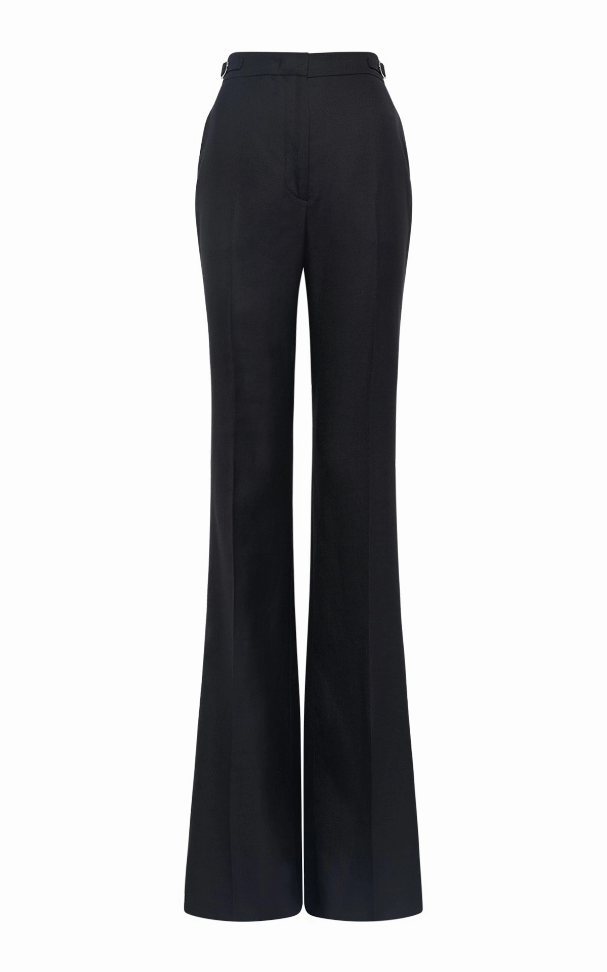 Sleek and Soft Vesta Flared Pant in Black Virgin Wool Silk with Linen