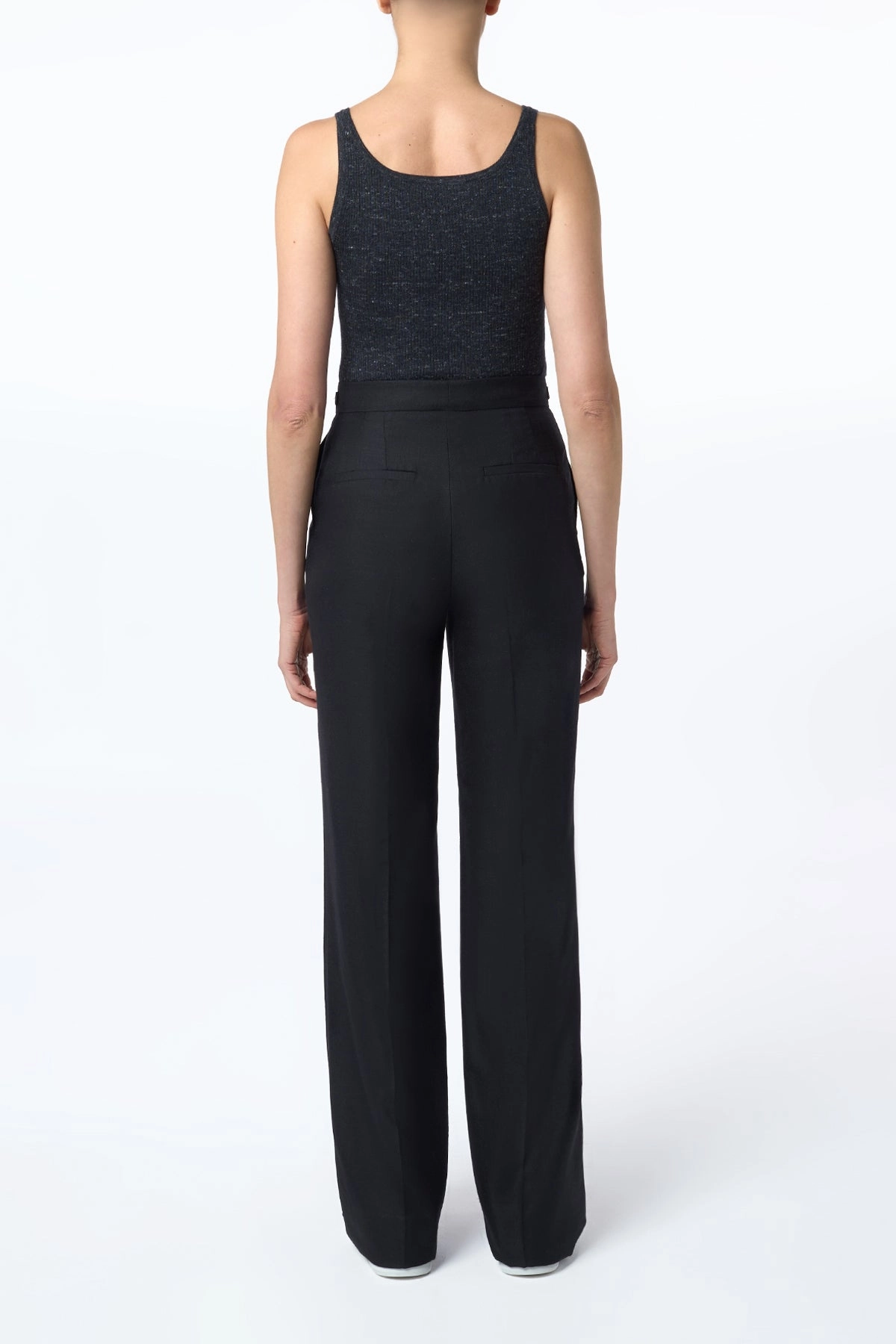 Vesta Flared Pant in Black Virgin Wool Silk with Linen Trendy Comfort Durable Hemming