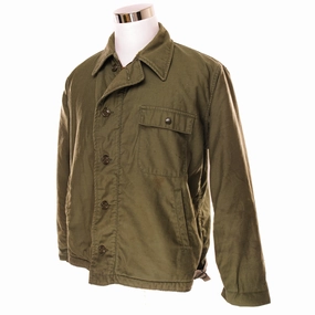 VINTAGE USN US NAVY A2 DECK JACKET COLD WEATHER 1986 SIZE LARGE V-4 USS RANGER Neutral Layer